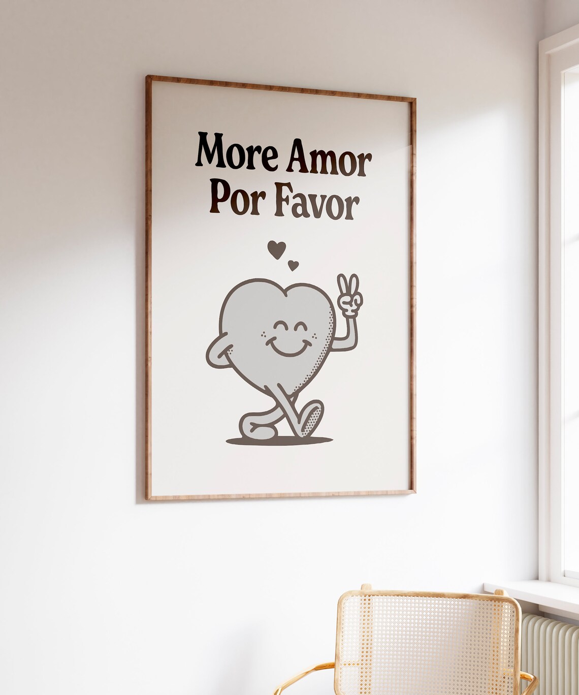 More Amor Por Favor Grey Happy Smiling Heart Retro Quote Poster - Image 4