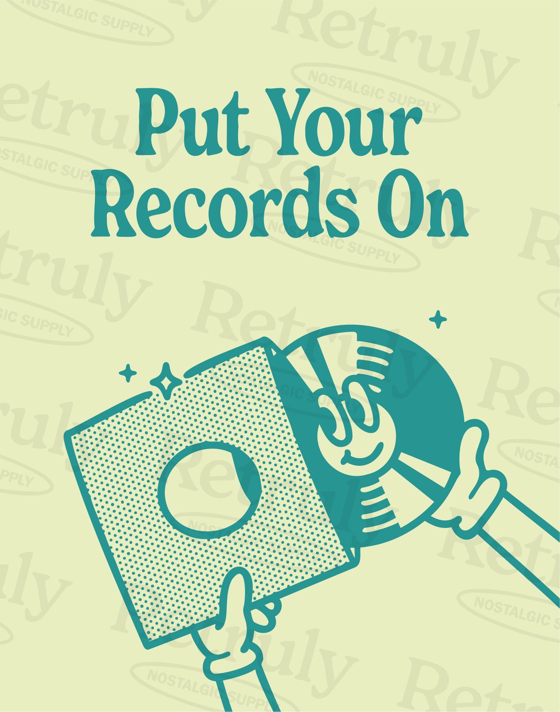 Put Your Records On Retro Vinyl Teal Typography Music Poster - Image 2