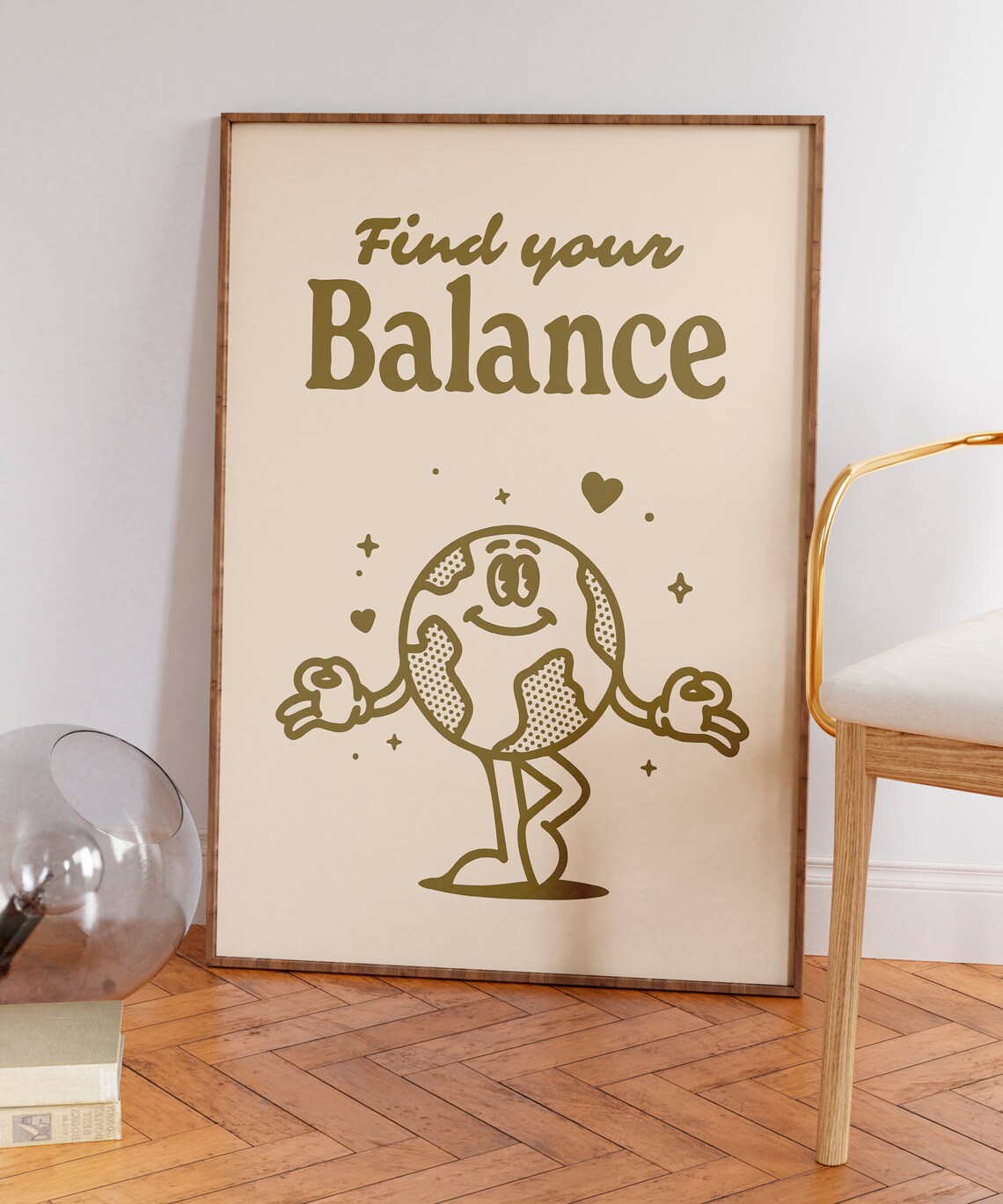 Find Your Balance Meditating Earth Character Retro Mindfulness Quote Poster - Image 7