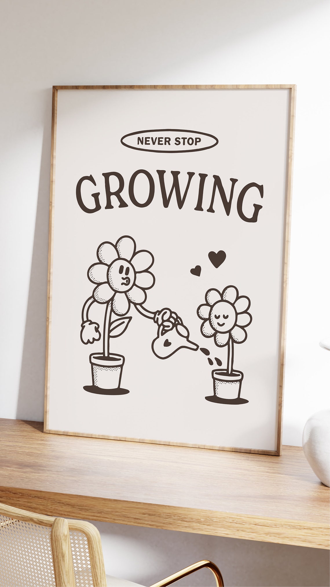 Never Stop Growing Print Personal Growth Poster Retro Black And White Wall Art Positive Quote Trendy Decor Prints - Image 2