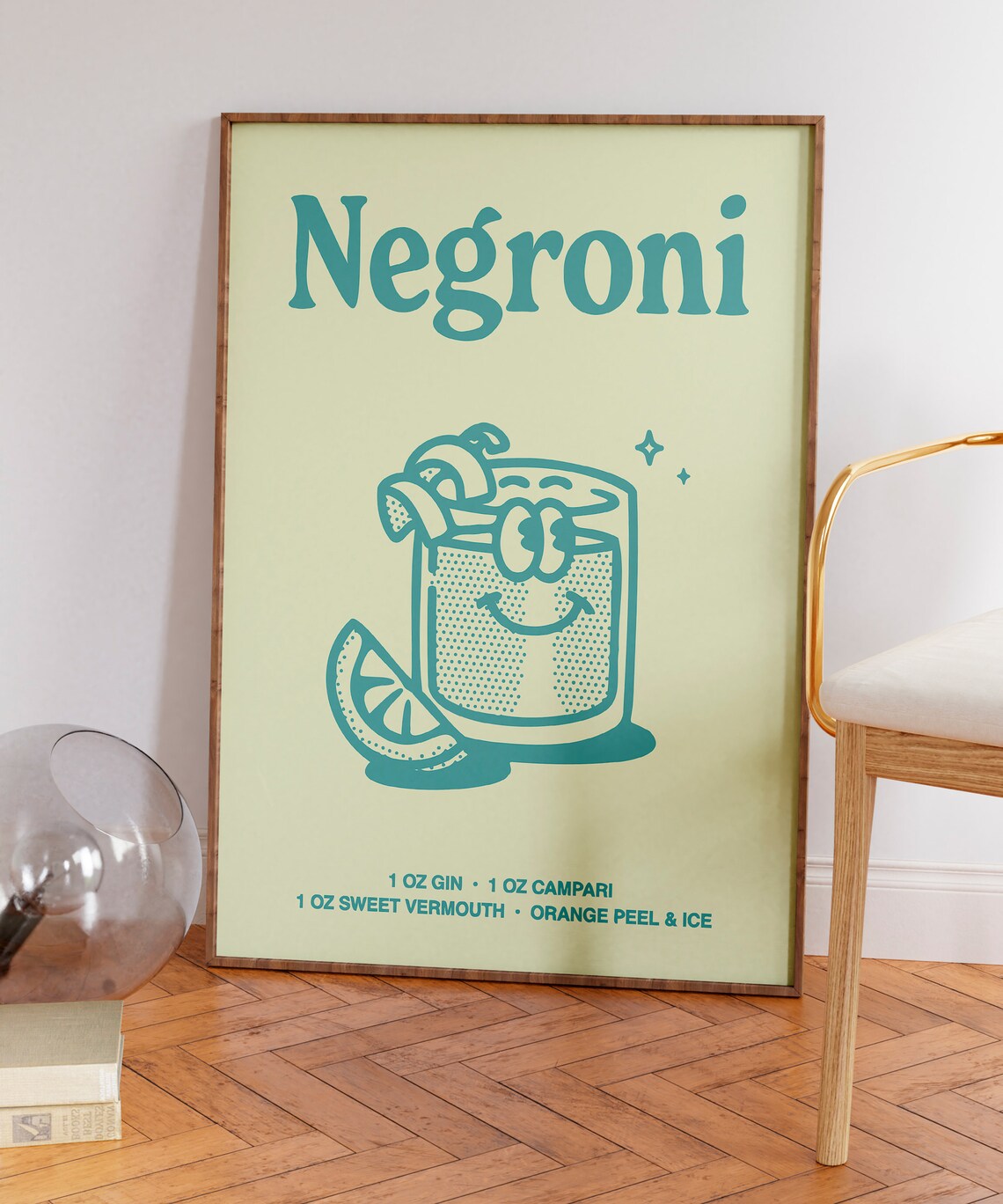 Negroni Classic Retro Cocktail Recipe Teal Bar Cart Art Print - Image 7