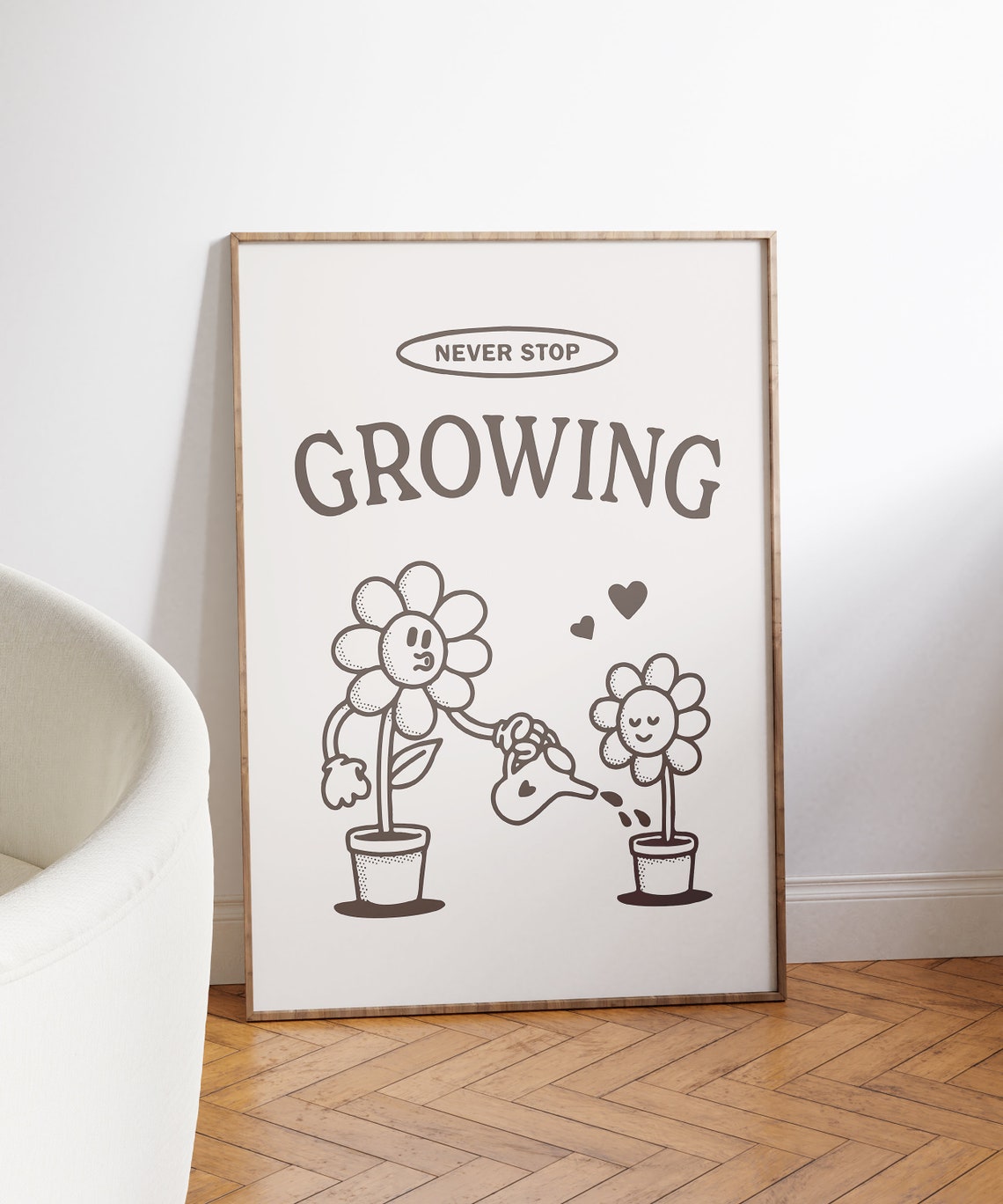 Never Stop Growing Print Personal Growth Poster Retro Black And White Wall Art Positive Quote Trendy Decor Prints - Image 3