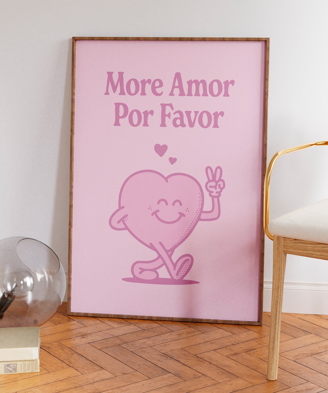 More Amor Por Favor Pink Retro Heart Mascot Love Quote Poster - Image 7