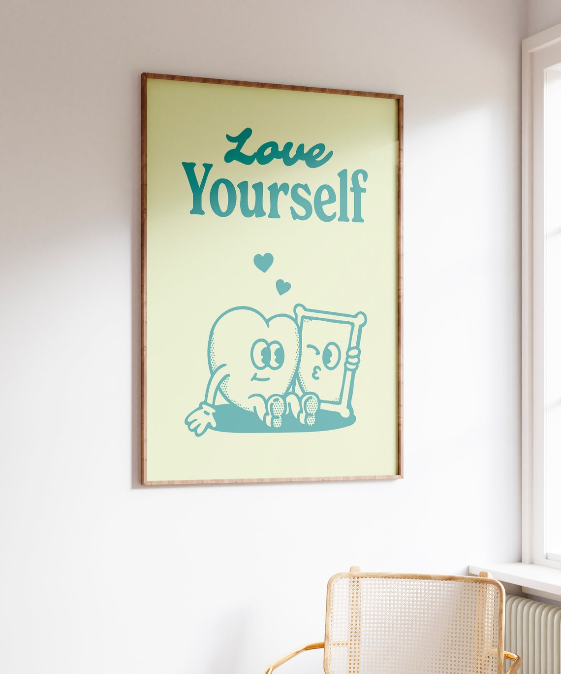 Love Yourself Teal Heart Quote Cute Retro Self Care Wall Art - Image 4