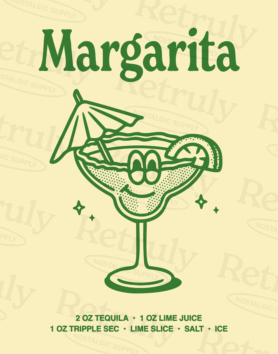 Margarita Cocktail Recipe Retro Green Bar Cart Drink Art Poster - Image 2