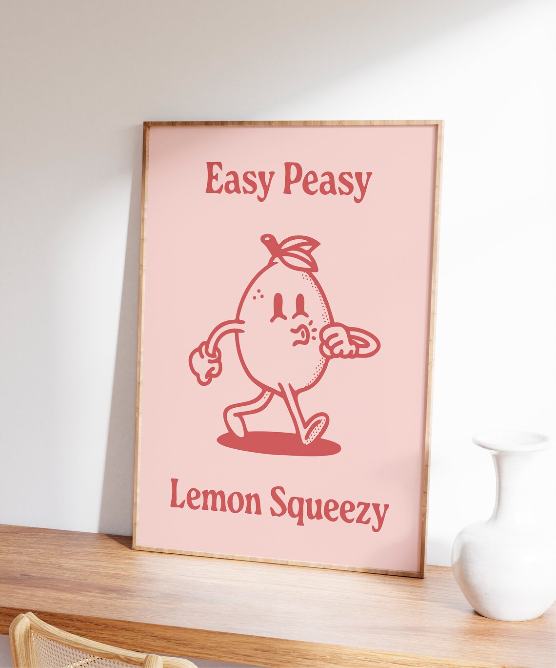 Easy Peasy Lemon Squeezy Coral Retro Lemon Character Art Print - Image 6