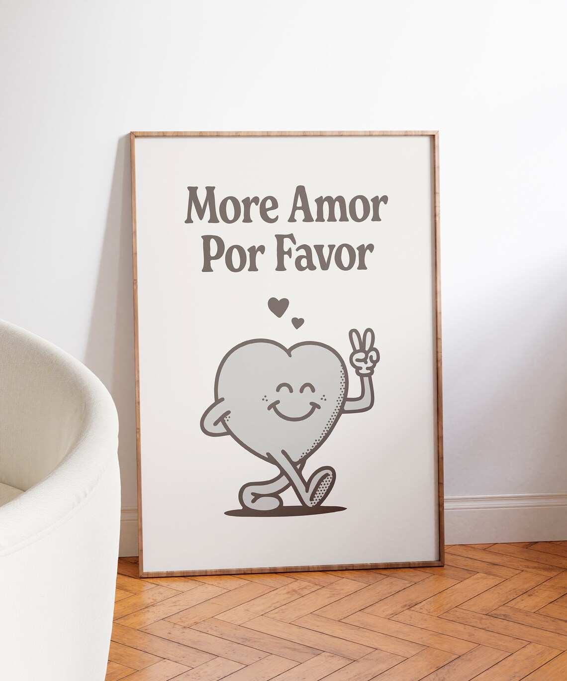 More Amor Por Favor Grey Happy Smiling Heart Retro Quote Poster - Image 3