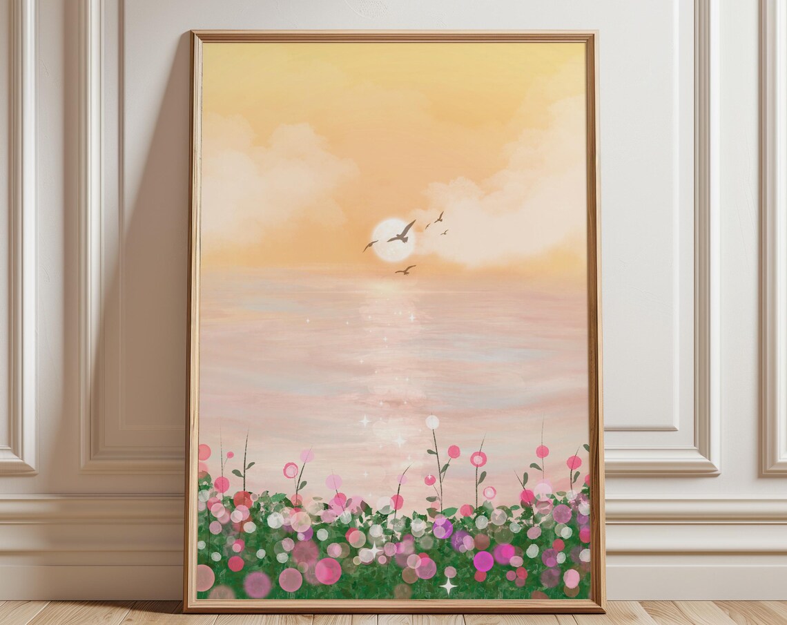 Boho Coastal Landscape, Watercolor Painting