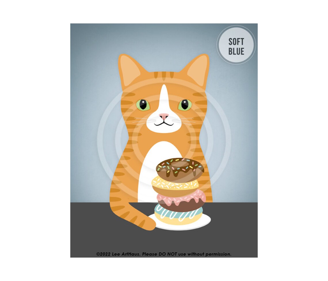Orange Tabby Cat With Stack Of Colorful Donuts Funny Cat Wall Art Poster - Image 2