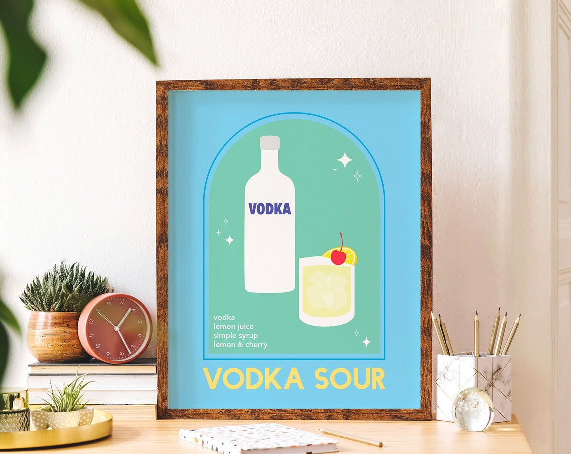 Vodka Sour Cocktail Print Art Cute Blue Cocktail Bar Art Kitchen Wall Art - Image 4