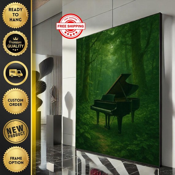 Grand Piano Standing in a Lush Enchanted Green Forest Art Poster