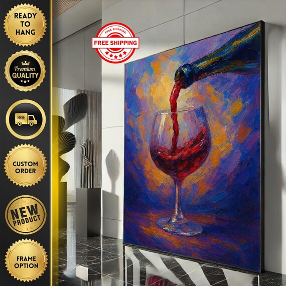 Red Wine Pouring Into Glass Bold Colorful Kitchen Bar Art Poster