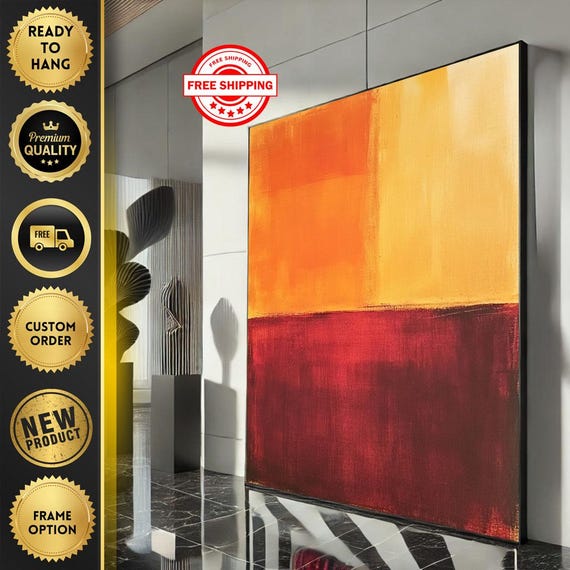 Mark Rothko Inspired Red And Yellow Canvas Bold Color Field Painting For Modern Living Room Decor Ready To Hang