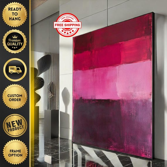 Mark Rothko Inspired Red And Pink Canvas Bold Color Field Painting For Modern Living Room Decor Ready To Hang
