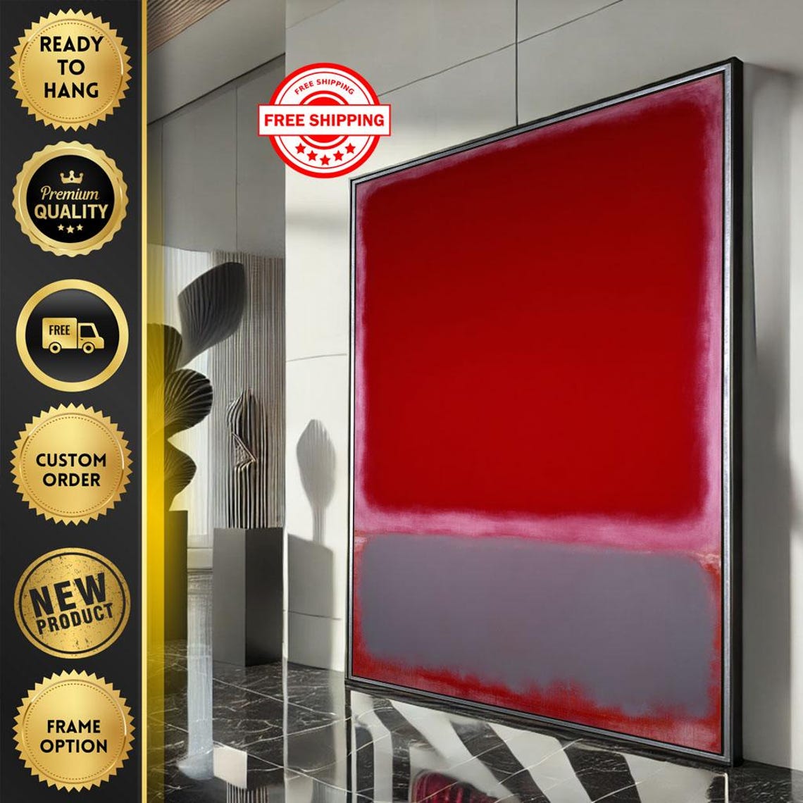 Rothko Inspired Red and Gray Color Field Abstract Painting Poster