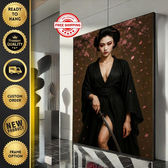 Mysterious Geisha Woman Canvas Wall Art Print Modern Asianinspired Living Room Decor Ready To Hang Statement Piece