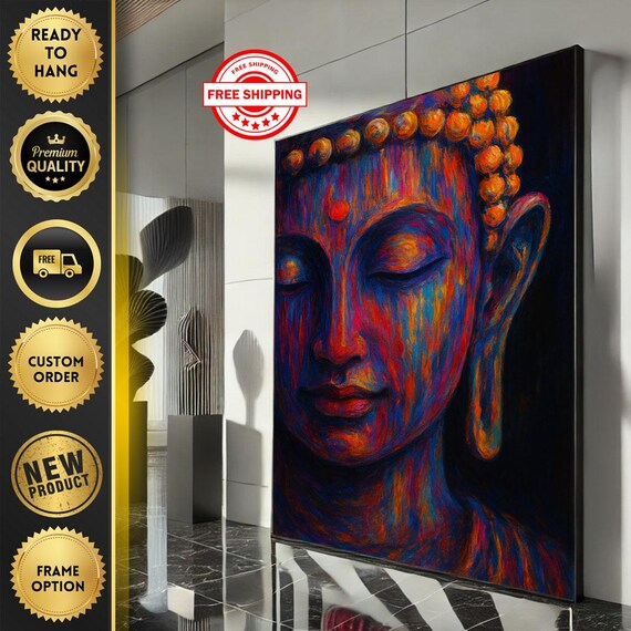 Radiant Buddha Portrait Colorful Meditation Zen Face Art Poster