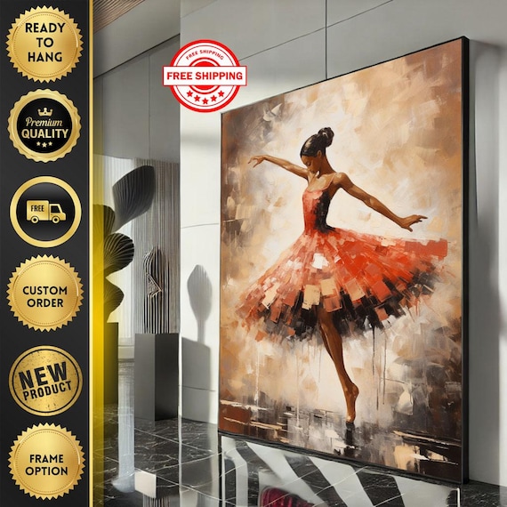 Ballerina In Flowing Red Dress Impressionist Dance Painting Poster