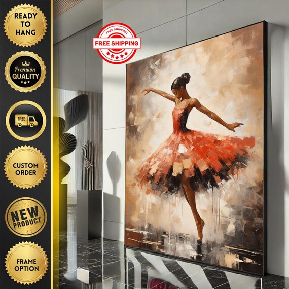 Elegant Ballerina In Flowing Dress Canvas Wall Art Print Abstract Living Room Decor Ready To Hang Masterpiece
