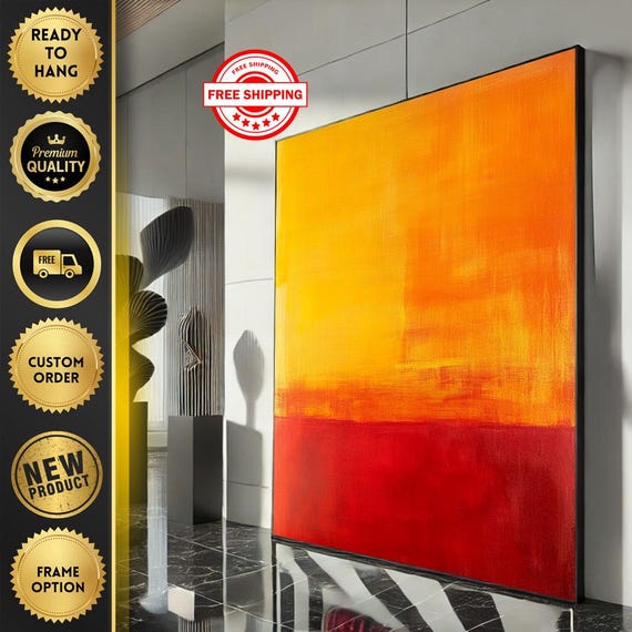 Mark Rothko Inspired Orange And Red Canvas Bold Color Field Painting Reproduction Living Room Decor Ready To Hang