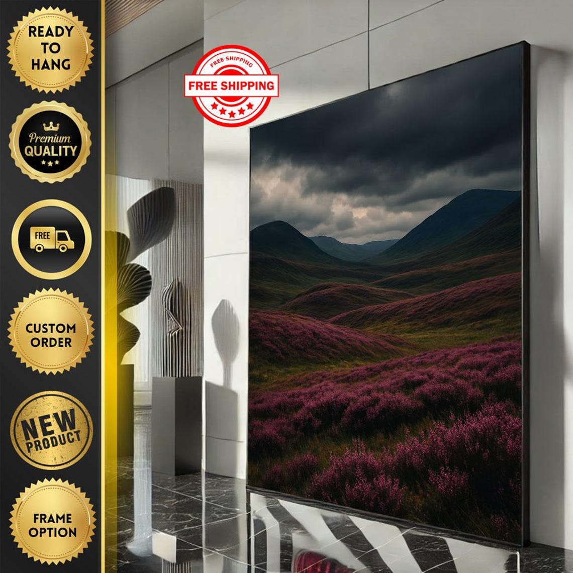 Moody Purple Heather Valley Under A Dark And Stormy Sky Poster