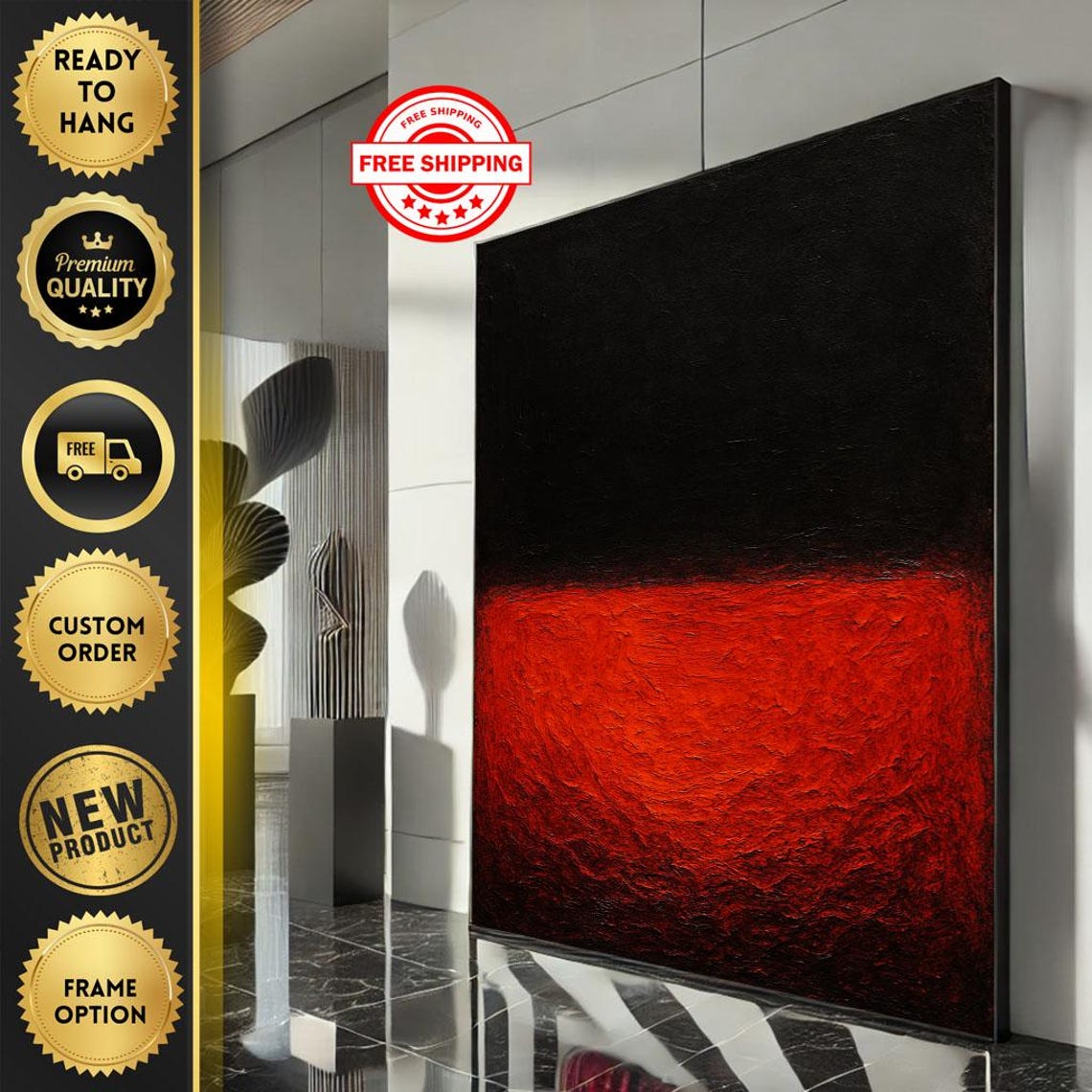 Red And Black Color Field Abstract Bold Modern Minimalist Art Poster