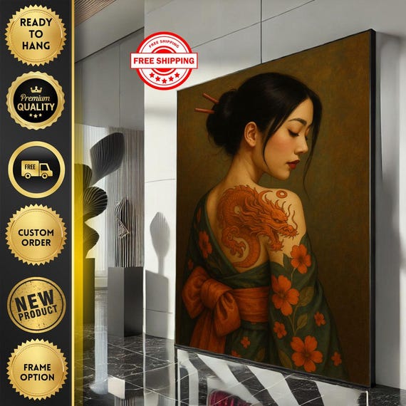 Tranquil Asian Woman Portrait Canvas Wall Art Print Warm Bedroom Decor Statement Piece