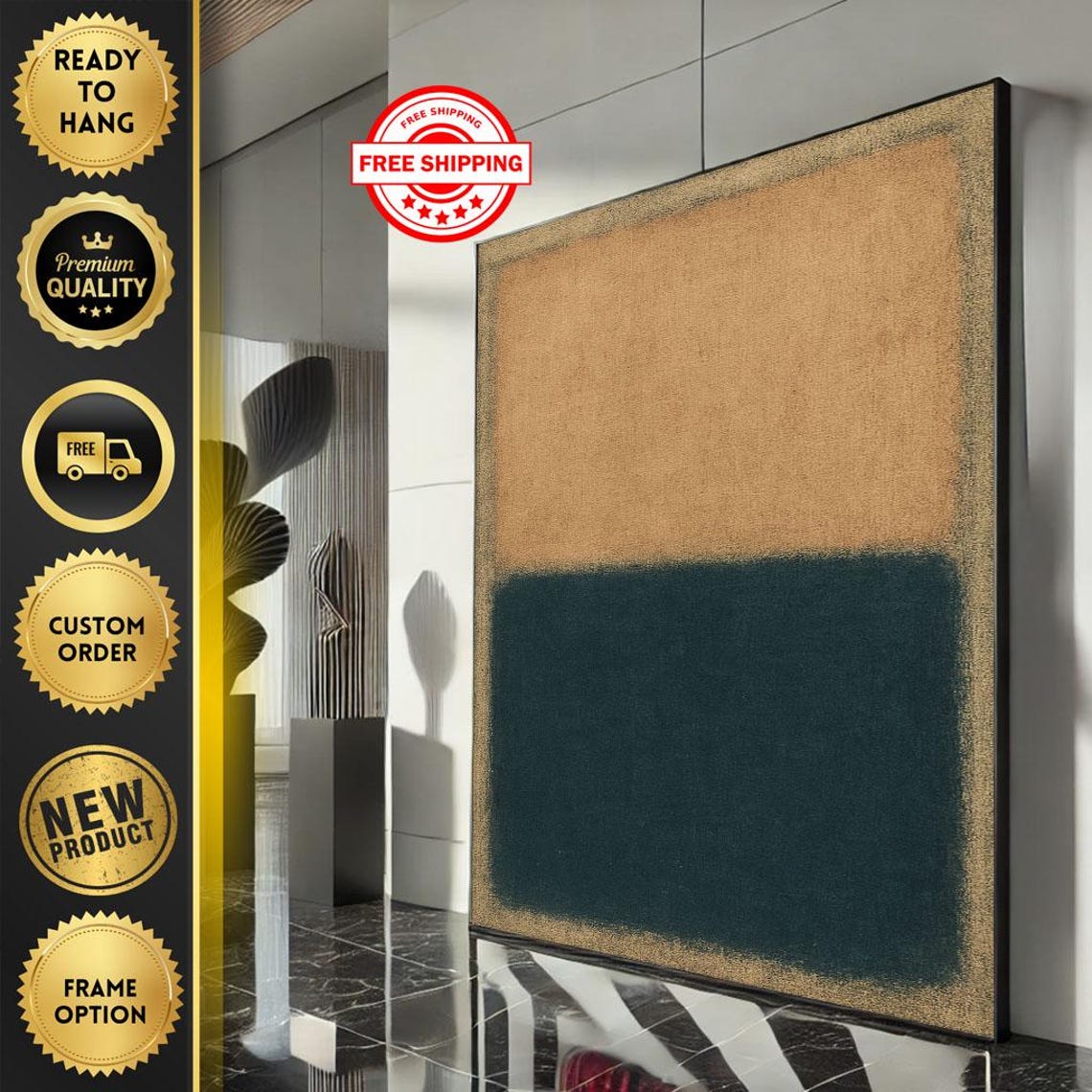 Tan And Teal Bold Abstract Color Block Field Painting Poster