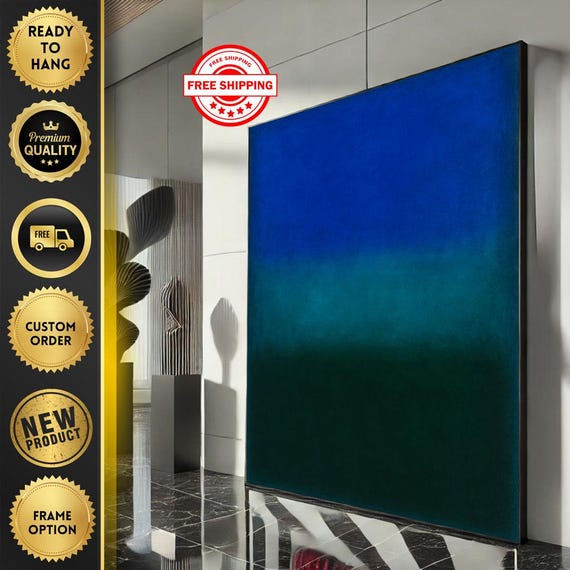 Mark Rothko Inspired Blue And Green Canvas Bold Color Field Painting For Modern Living Room Decor Ready To Hang