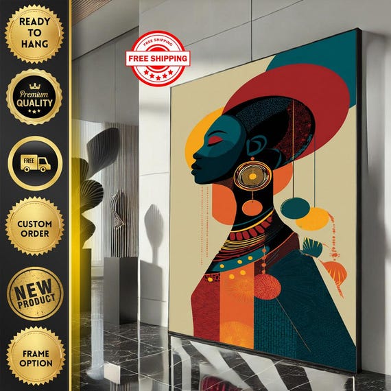 Bold African Woman Portrait Canvas Wall Art Print Modern Living Room Decor Statement Piece