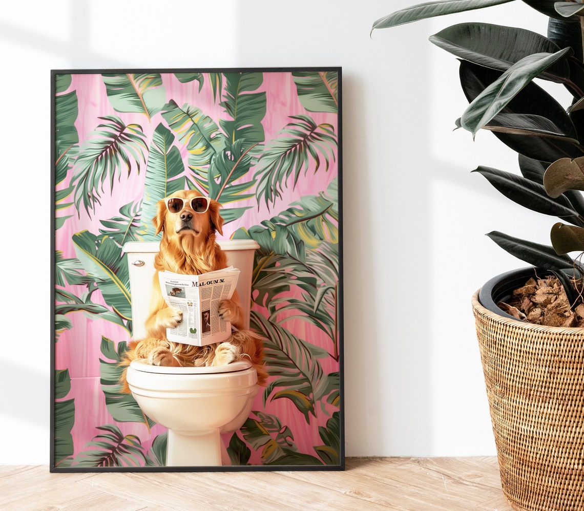 Golden Retriever Sunglasses Newspaper Toilet Funny Bathroom Poster - Image 4