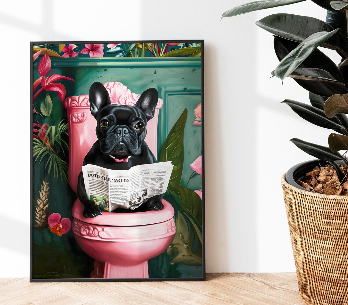 Black French Bulldog Bathroom Humor Art Print - Image 3