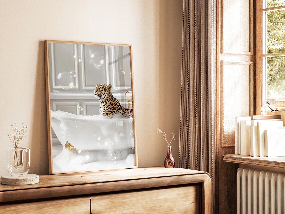 Leopard In Bathtub Art Print, Maximalist Decor - Image 4