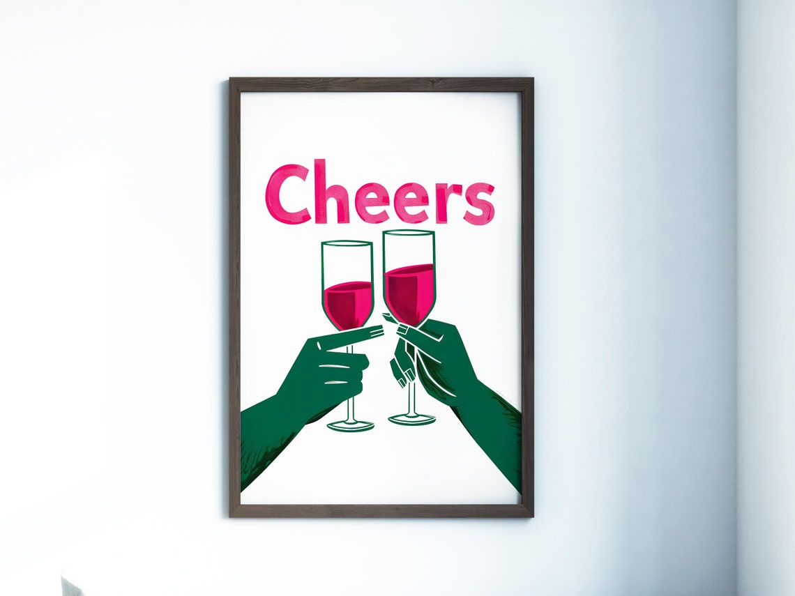Cheers Toasting Wine Glasses Green Hands Retro Pop Art Party Poster - Image 4
