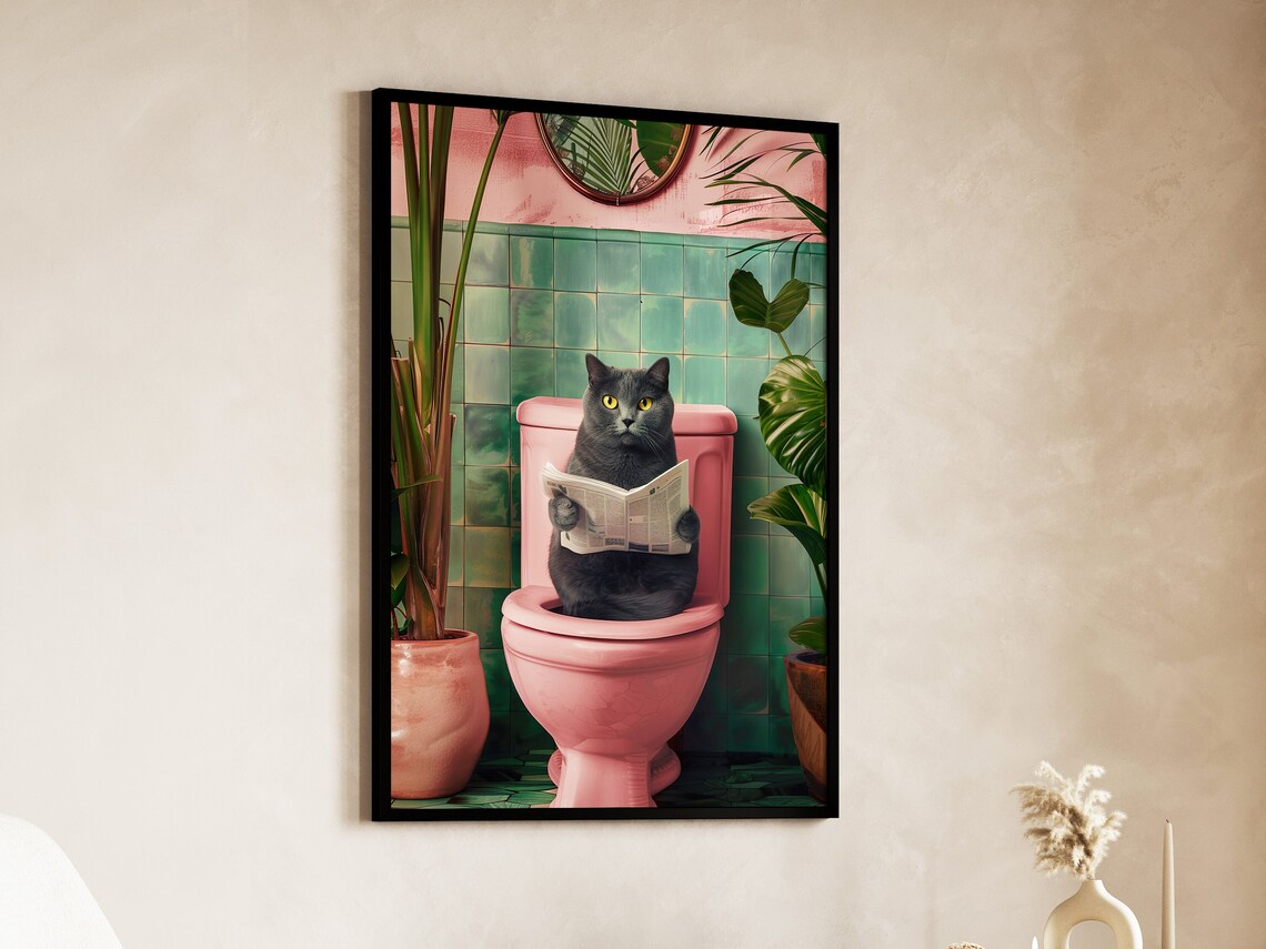 Funny Cat Toilet Print, Trendy Bathroom Decor - Image 4