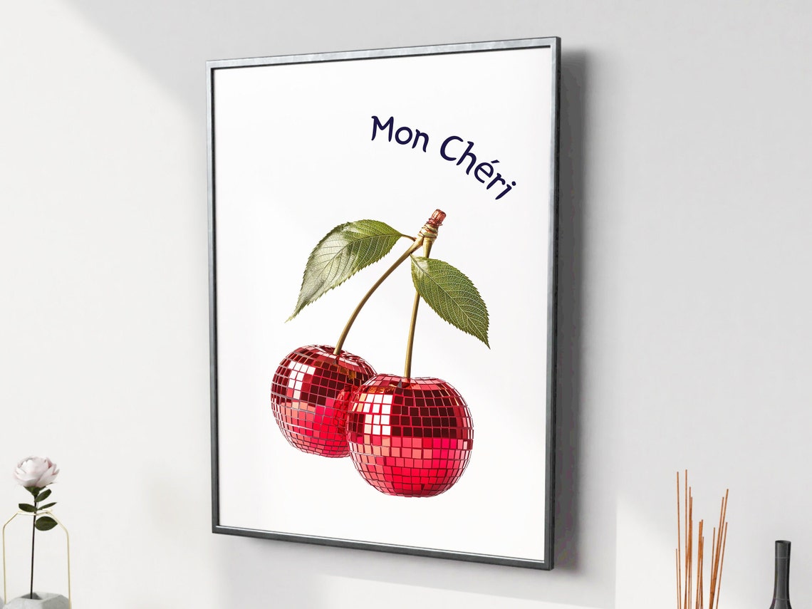Mon Cheri Red Disco Ball Cherry Fruit Trendy Coquette Poster - Image 5