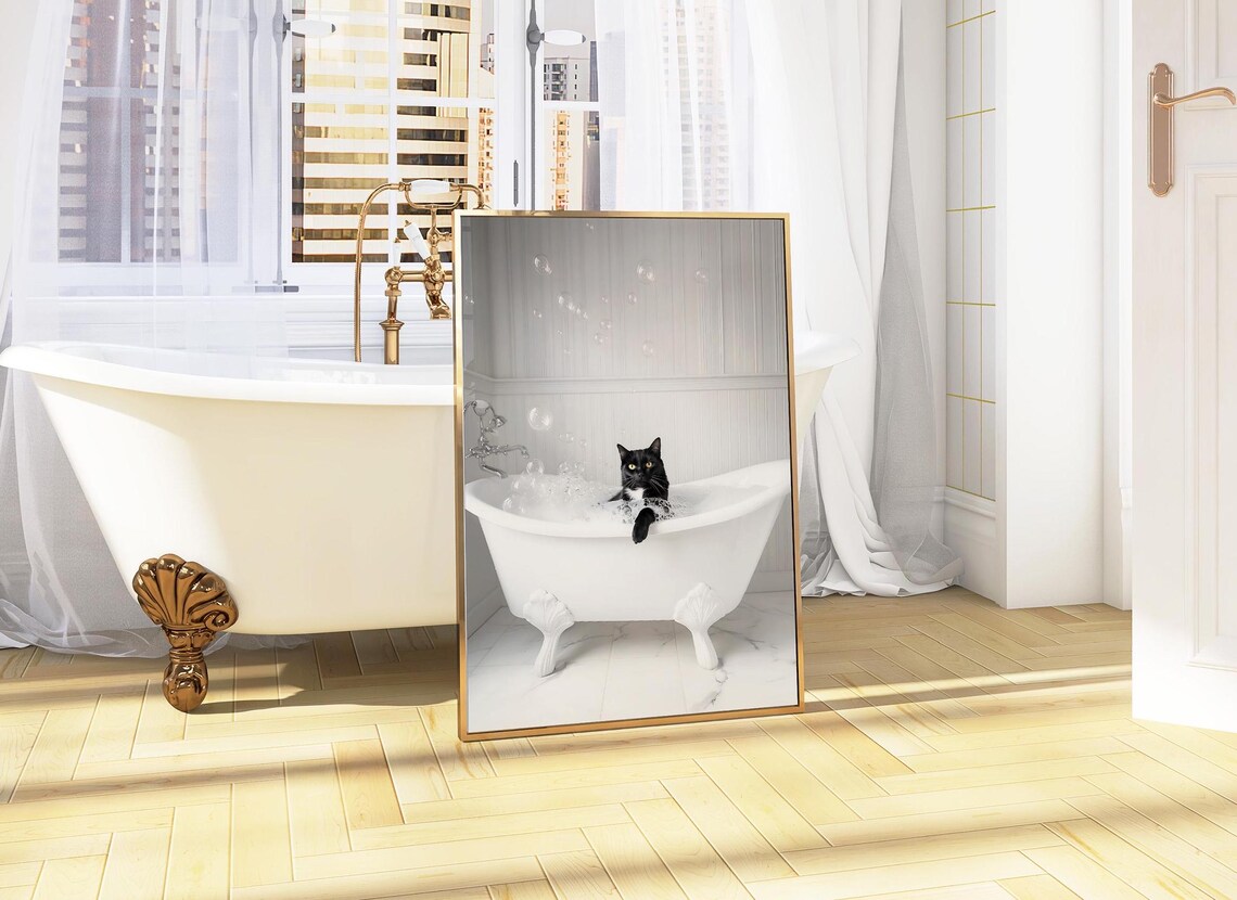 Black Cat In Bathtub Bathroom Humor Poster - Image 5