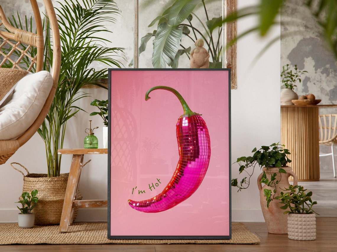 Pink Disco Ball Chili Pepper Im Hot Trendy Fun Kitchen Poster - Image 2