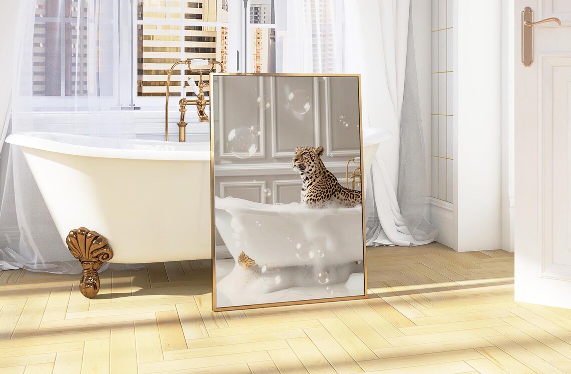 Leopard In Bathtub Maximalist Bathroom Art Print - Image 4