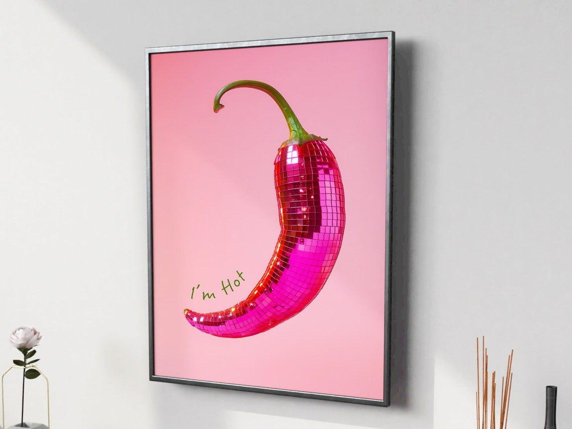 Pink Disco Ball Chili Pepper Im Hot Trendy Fun Kitchen Poster - Image 4