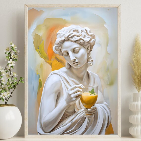 Mango Lassi Nectar Of The Gods Greek Roman Marble Statue Bust Abstract Oil Painting Style Print