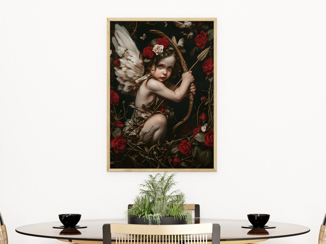 Cupid With Bow And Arrow Red Roses Dark Romantic Valentine Poster - Image 2