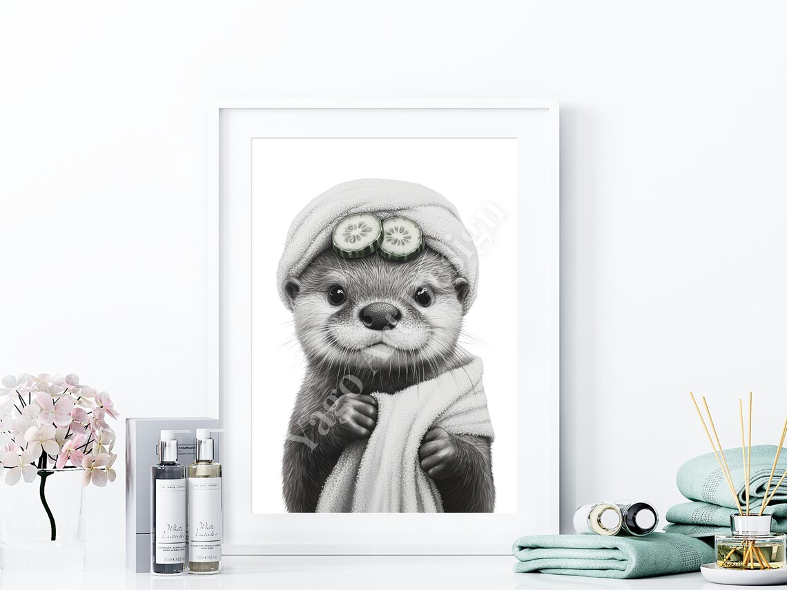 Otter Spa Day with Cucumber Slices Poster Cute Relaxing Self Care Art - Image 4