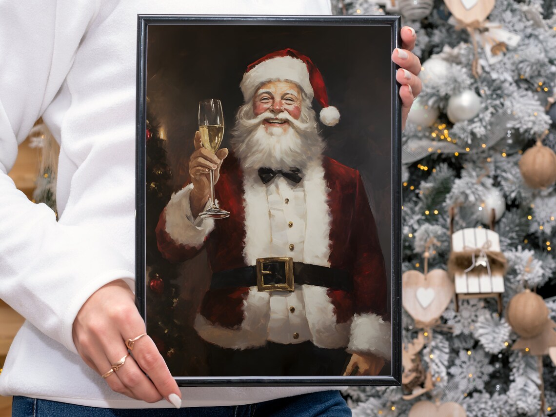 Santa Claus Champagne Toast Black Tuxedo Holiday Party Poster - Image 4