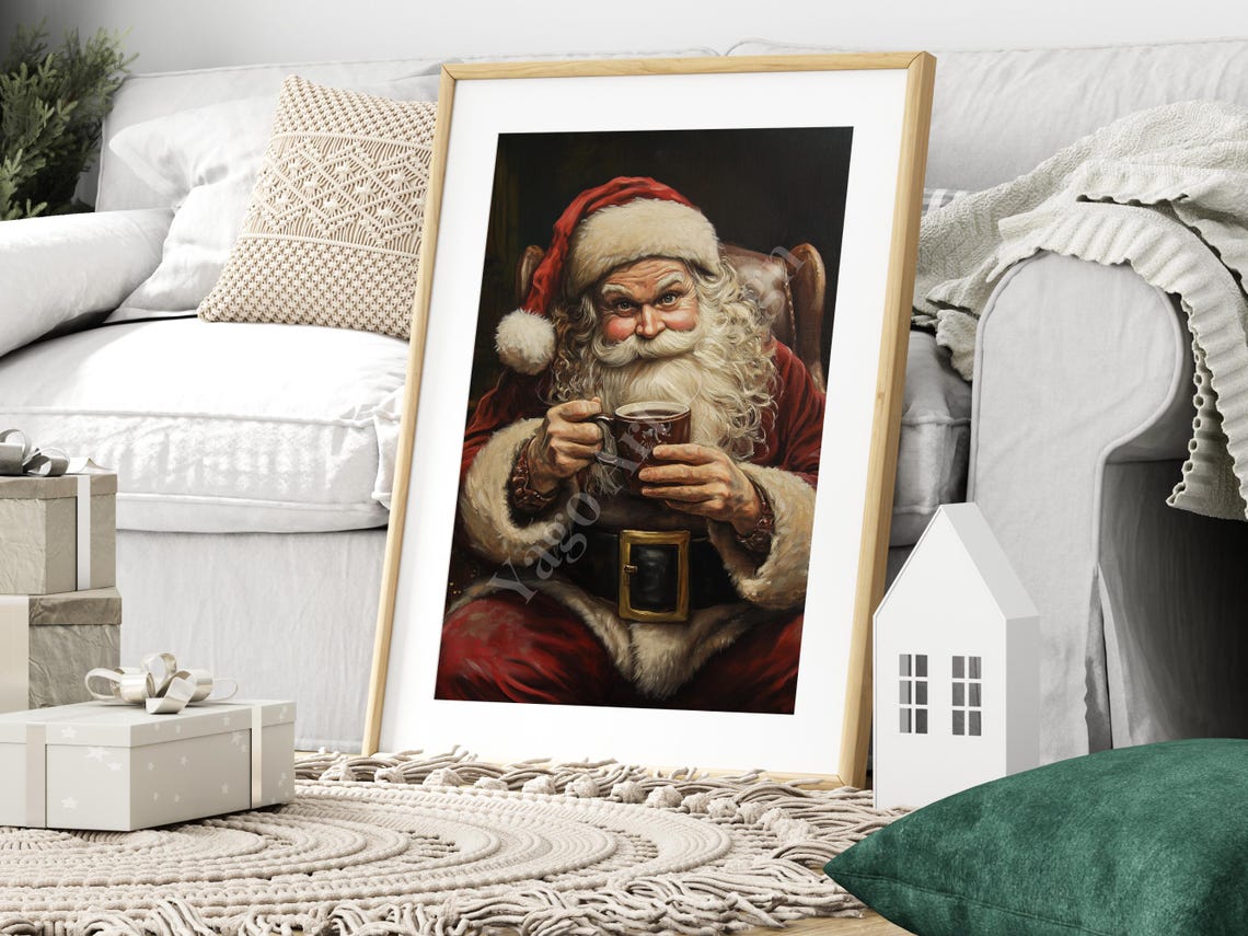 Santa Claus Drinking Hot Cocoa Cozy Armchair Christmas Poster - Image 3