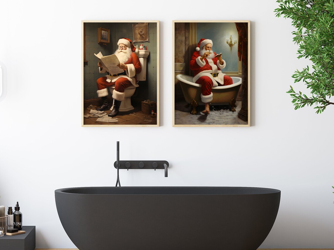 Santa Sitting on the Toilet Reading a Newspaper Print - Image 2