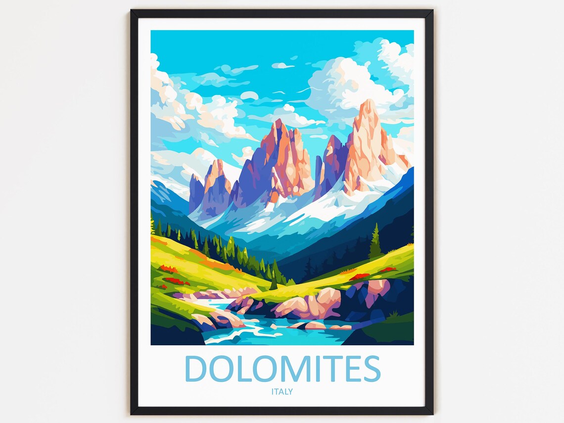 Dolomites Travel Poster, Italy Wall Decor