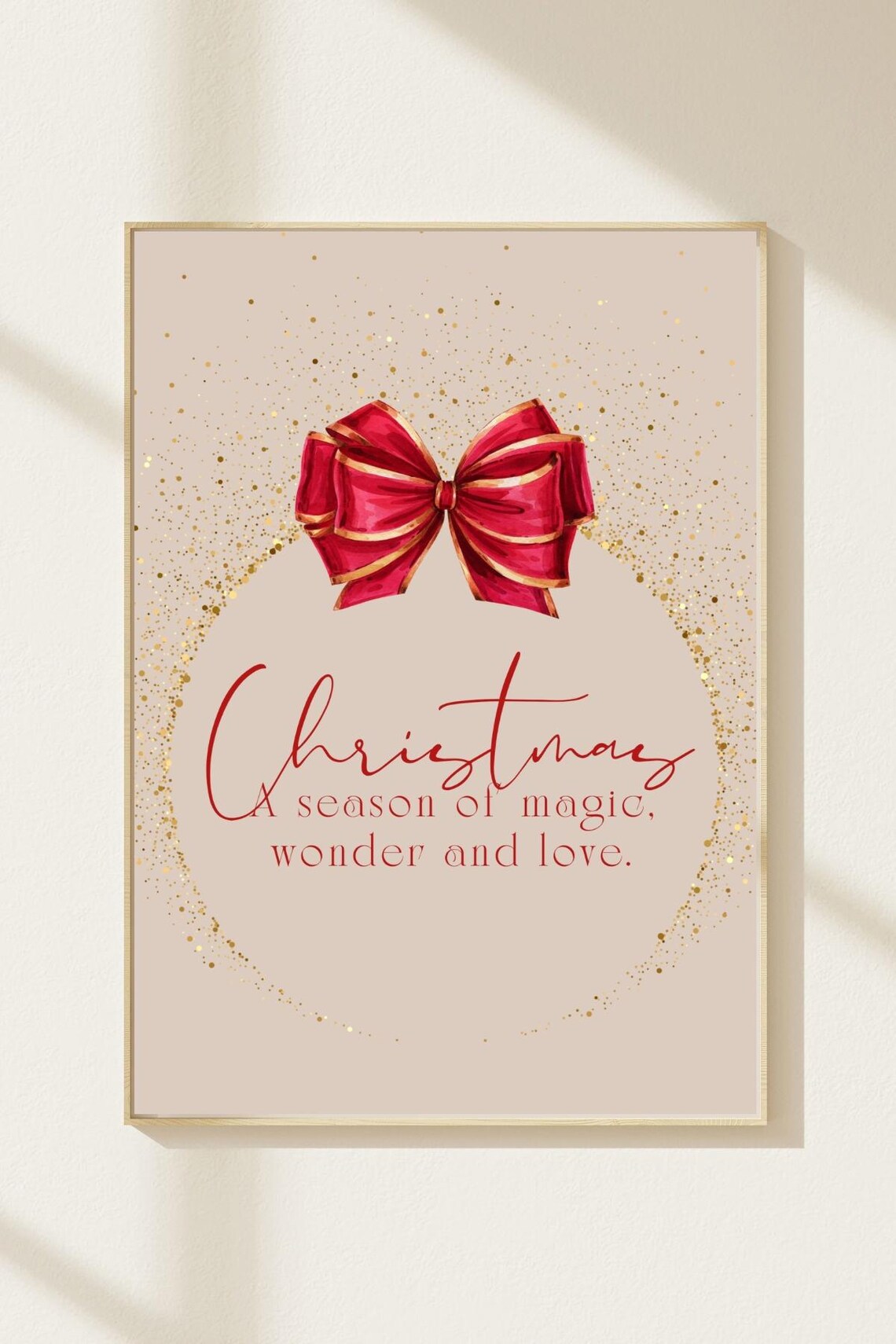 Christmas A Season Of Magic Wonder And Love Beige Bow Poster