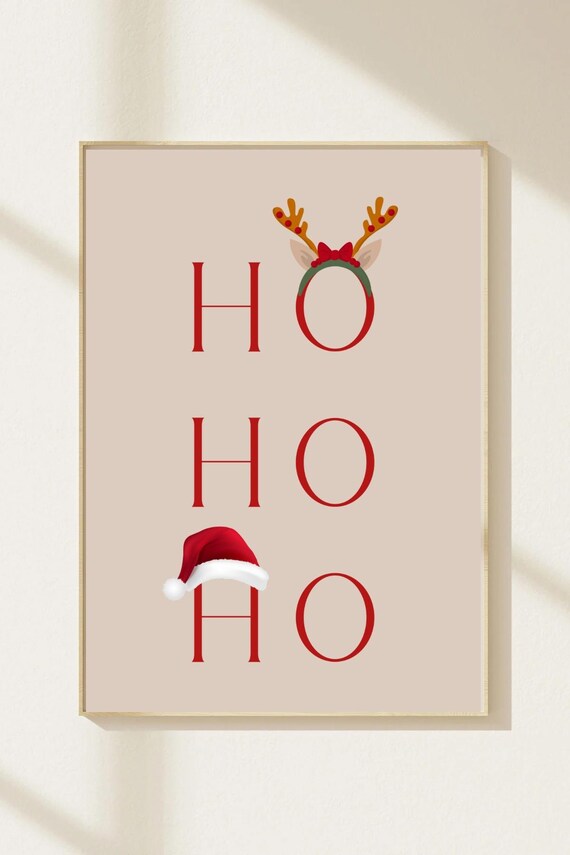 Ho Ho Ho Reindeer Antlers Santa Hat Christmas Typography Poster