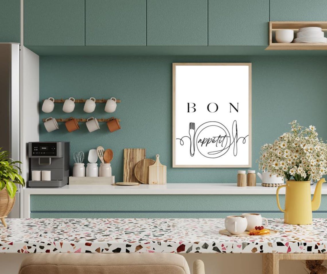 Bon Appetit Continuous Line Plate White French Kitchen Poster - Image 3